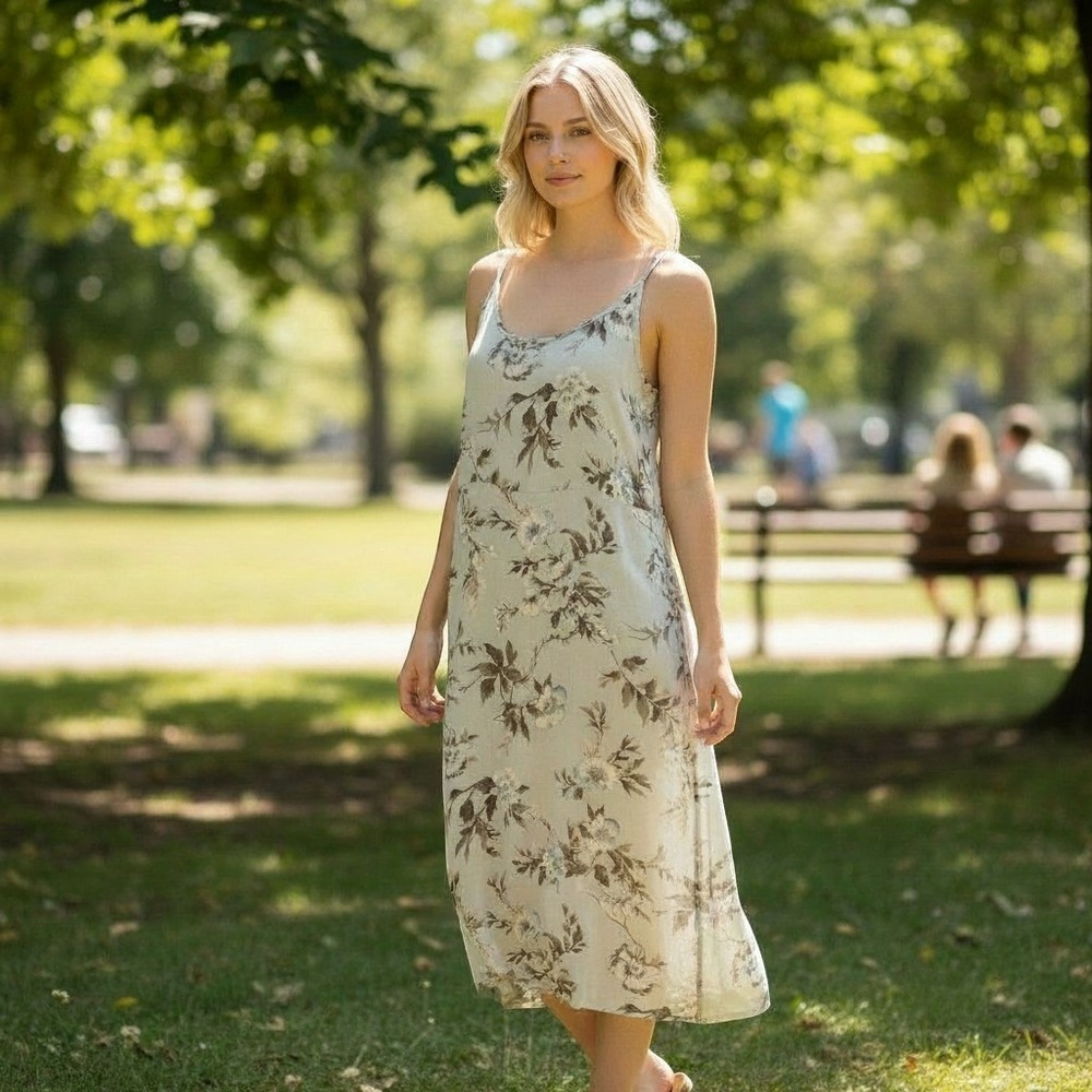 Vtg‎ DressBarn Maxi Dress Floral Size 12 Beach Fairy Cottage Core Empire Waist